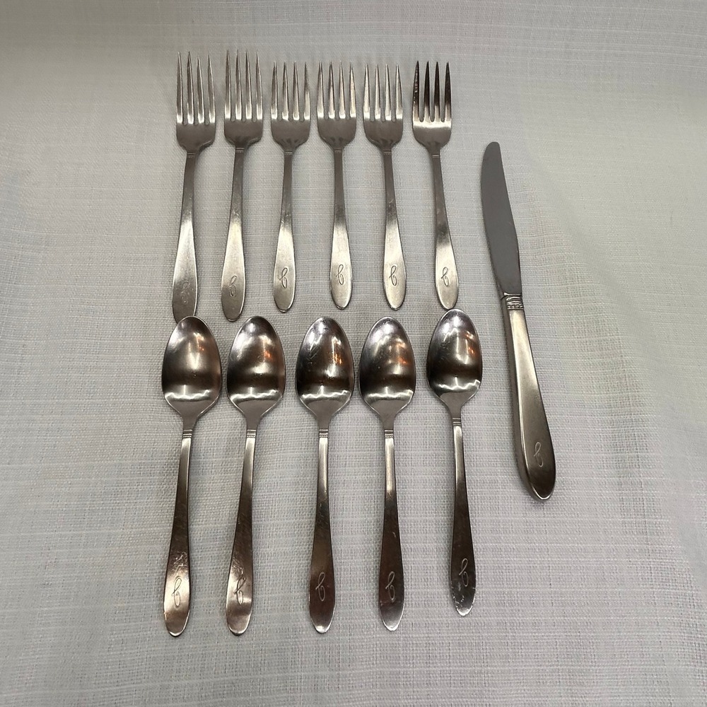 Oneida Community Estate Flatware 12pc Monogram J Stainless Steel Fork Spoon VTG